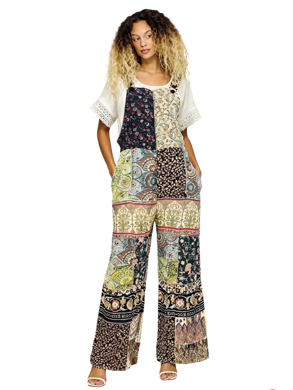 Yak & Yeti Patchwork Wide-Leg Jumpsuit 100 % Rayon